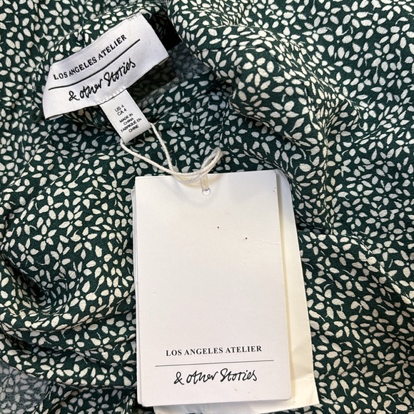 NWT & Other Stories Batwing Sleeve Ruffle Mini Dress in Green Print Size 4 - Picture 10 of 10